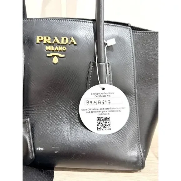 Prada Triangle Leather Medium Tote Shopper Handbag with Shoulder Strap Black - Picture 7 of 16